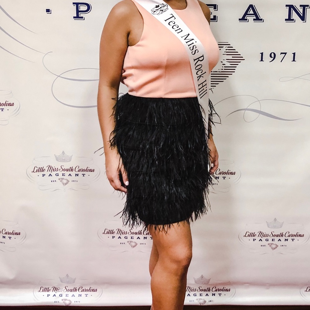 Maia Pink and Black Feather Dress Homecoming Formal